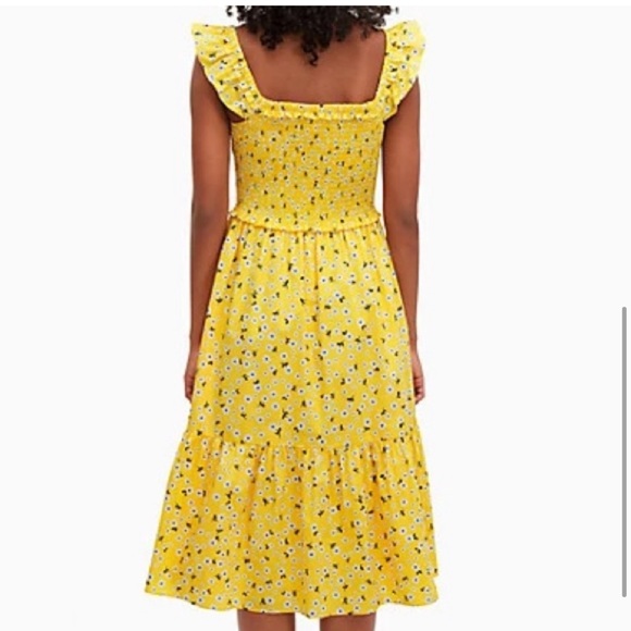 Kate Spade Fleurette Toss Voile Smocked Dress Yellow Floral Summer XS - Picture 13 of 13